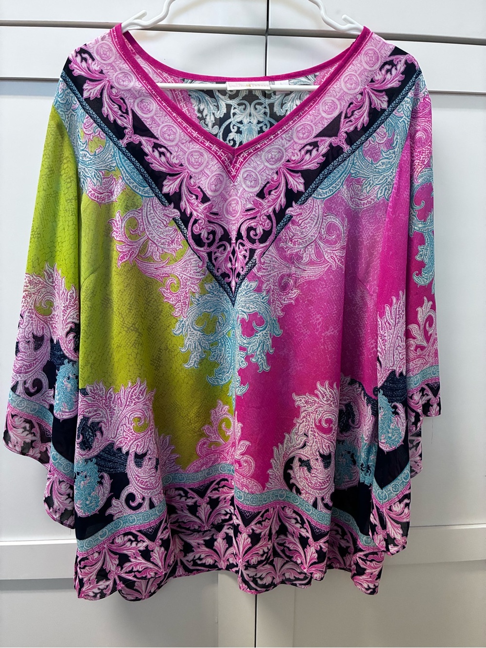 Belle by Kim Gravel V-Neck Tunic in Pink, Lime, Aqua & Black
